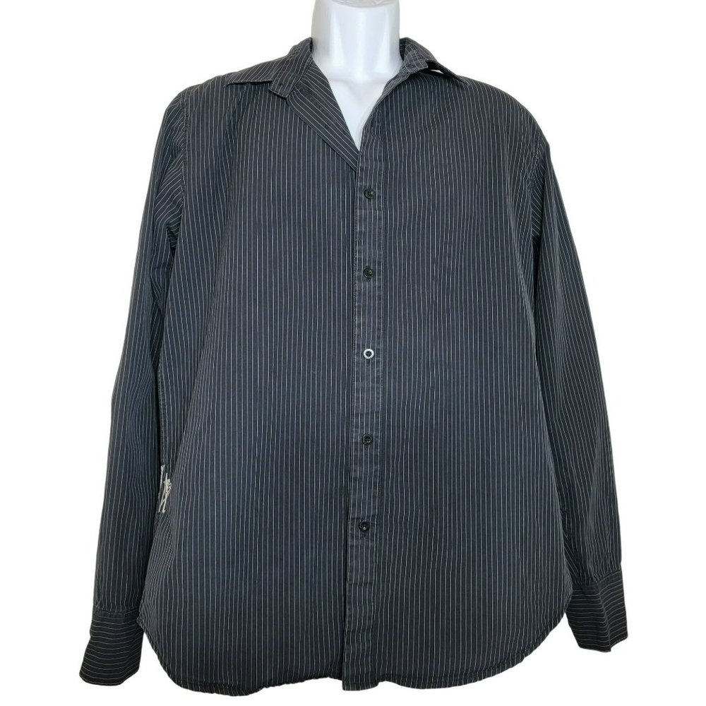RVCA Men's Large Black and White Pin Stripe Button Down Shirt W/Embroidery - EUC - Picture 2 of 13